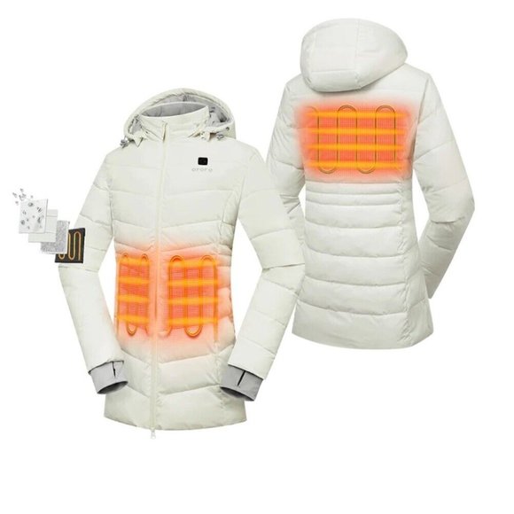 ororo Jackets & Coats Womans Heated Ororo White Long Puffer Coat